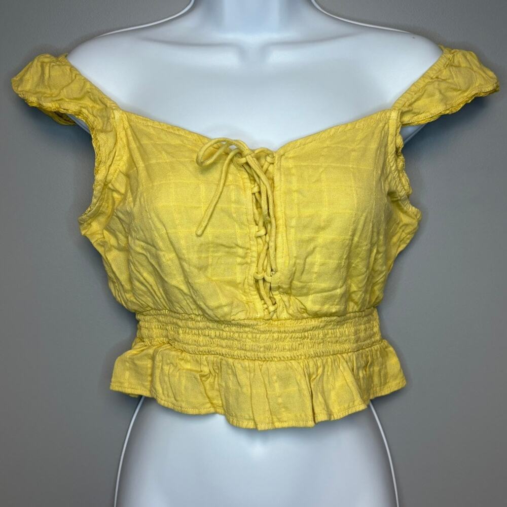 Aeropostale Cottagecore Romantic Buttery Yellow Off the Shoulder Crop Top Sz S